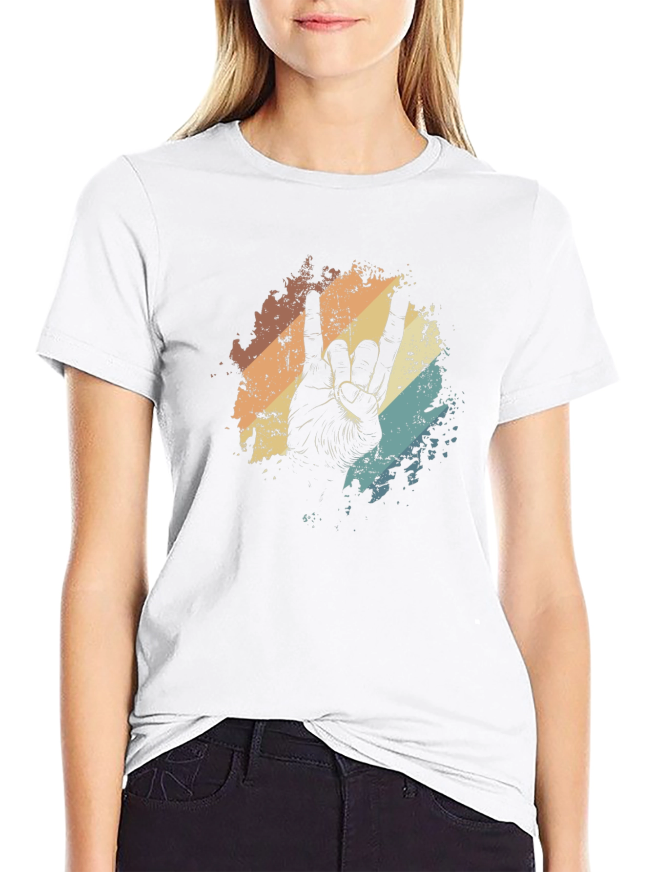 Rock On Vintage Style Graphic Tee - Black Cotton