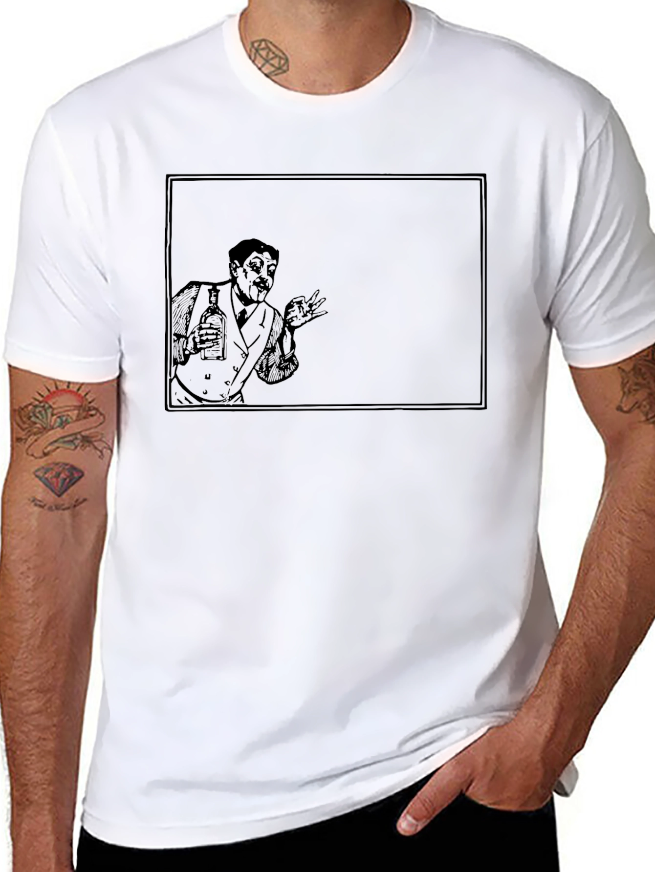 Retro Cartoon Bartender Black T-Shirt