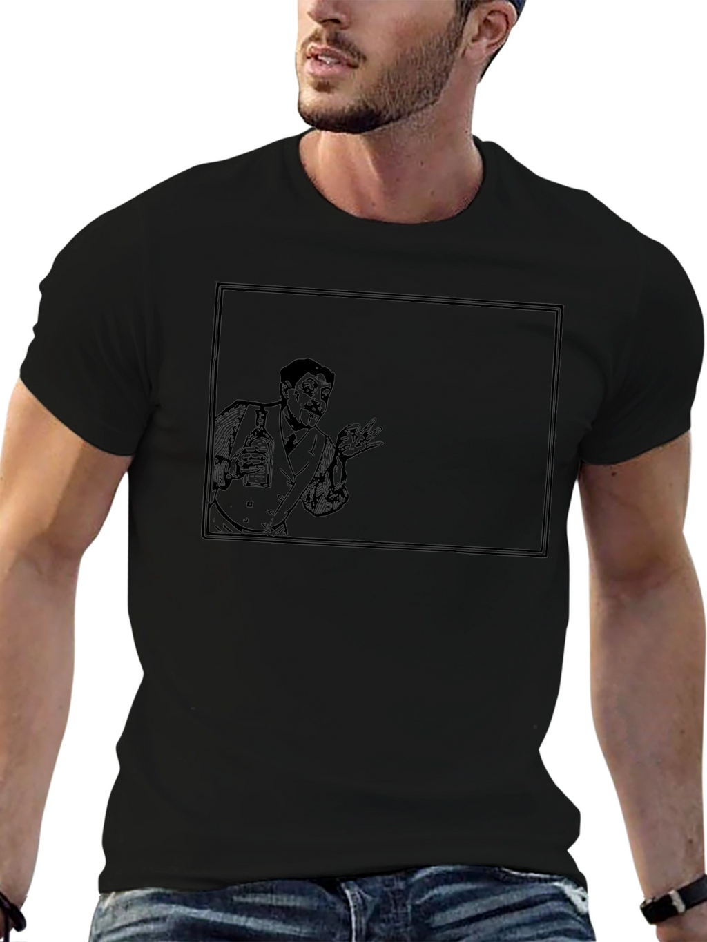 Retro Cartoon Bartender Black T-Shirt