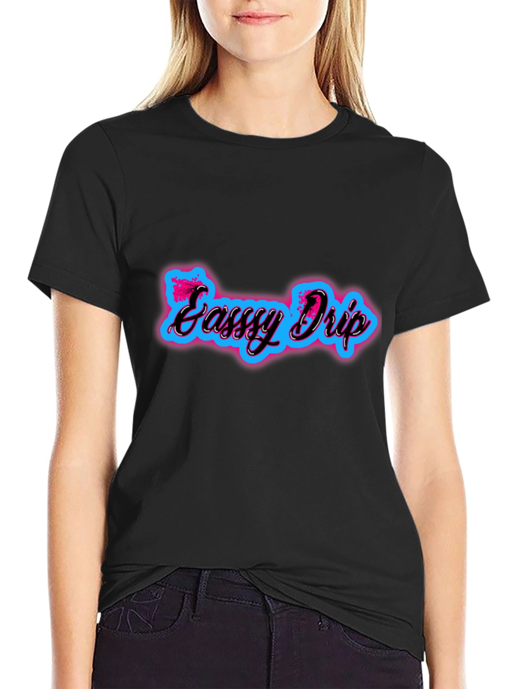 Sassy Drip Black Tee - Neon Style