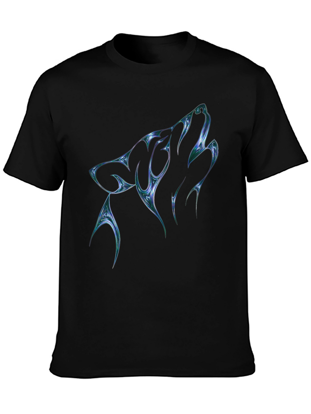 Mens Black T-Shirt with Abstract Wolf Graphic
