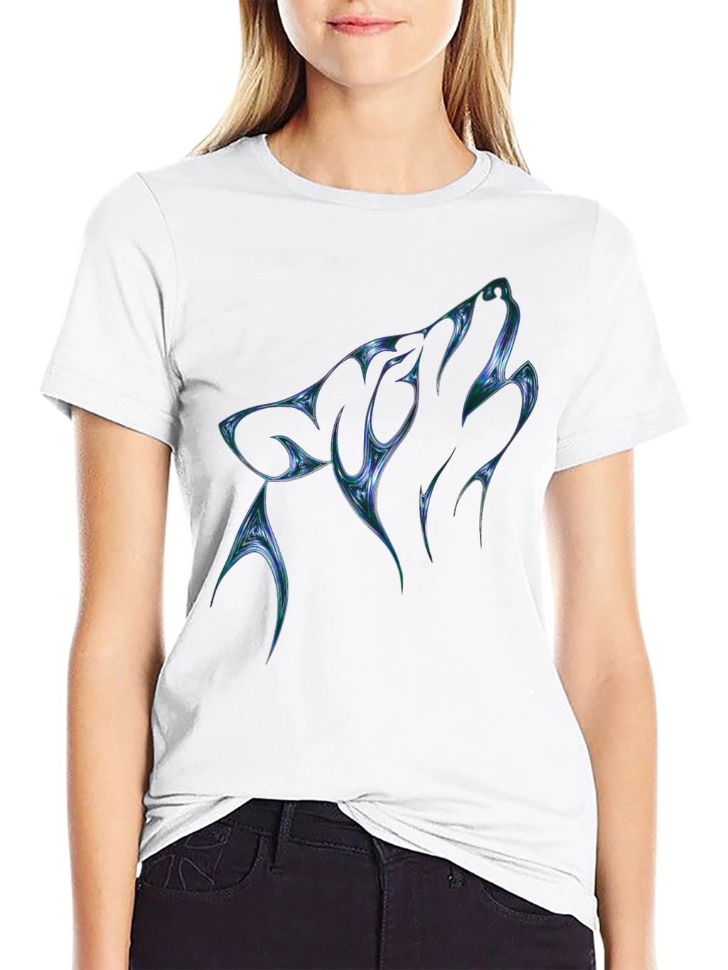 Mens Black T-Shirt with Abstract Wolf Graphic