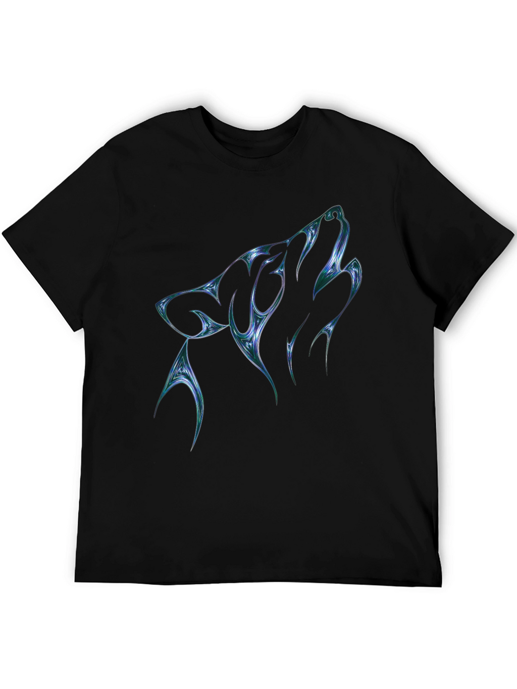 Mens Black T-Shirt with Abstract Wolf Graphic