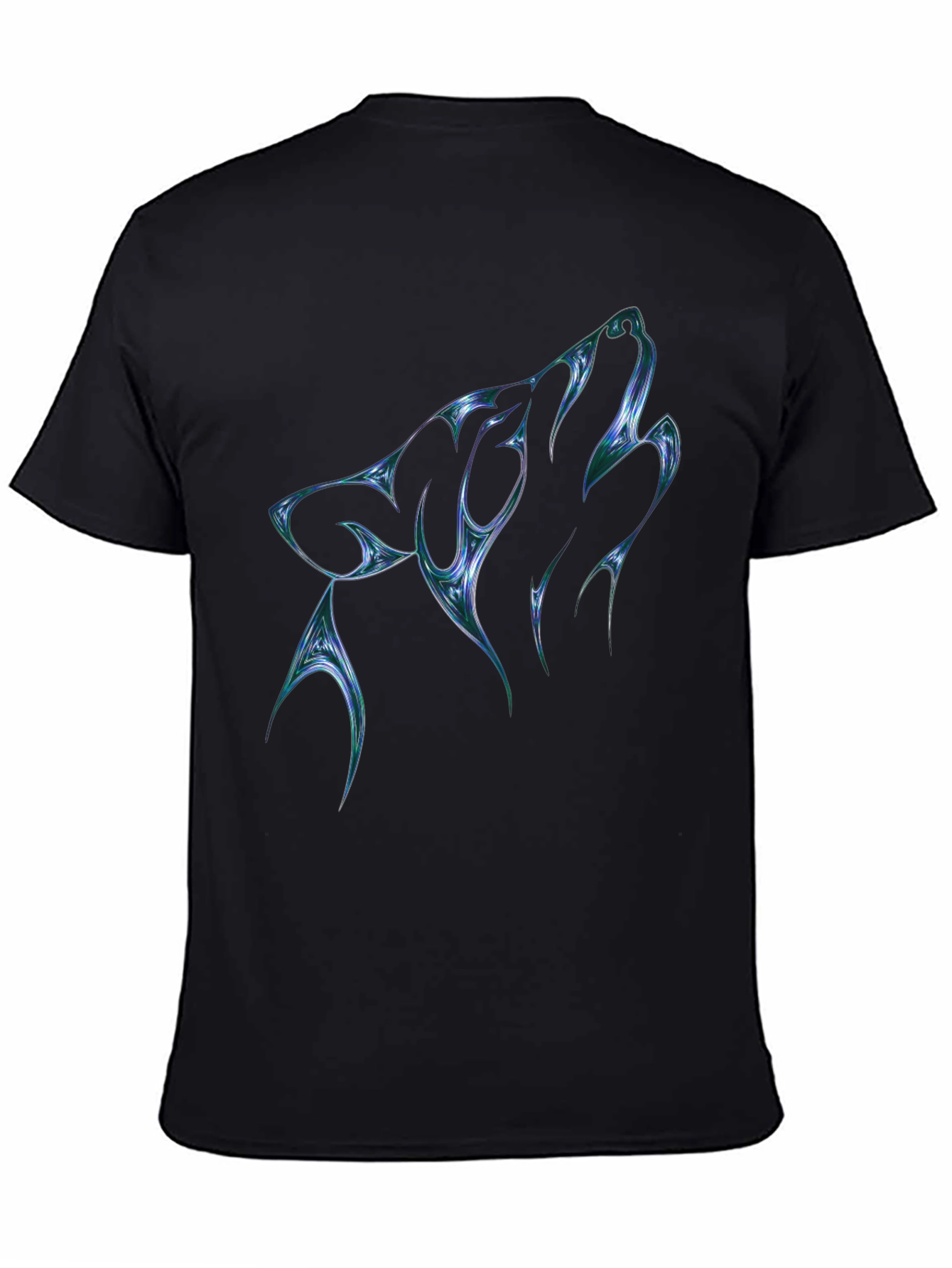 Mens Black T-Shirt with Abstract Wolf Graphic