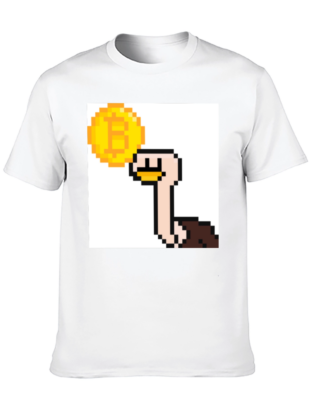 Bitcoin Ostrich Pixel Art Black T-Shirt