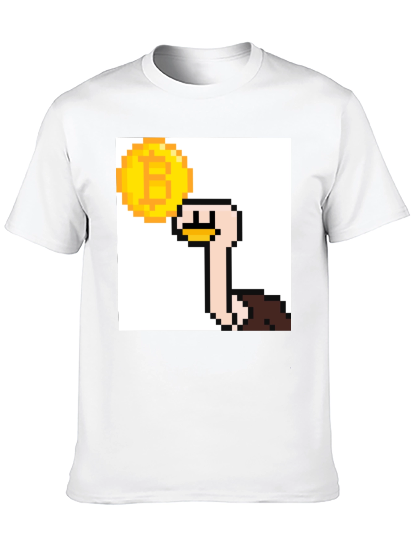 Bitcoin Ostrich Pixel Art Black T-Shirt