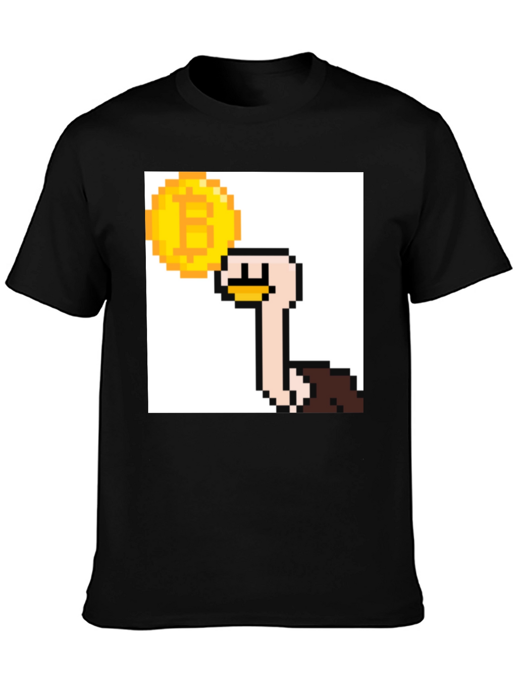 Bitcoin Ostrich Pixel Art Black T-Shirt