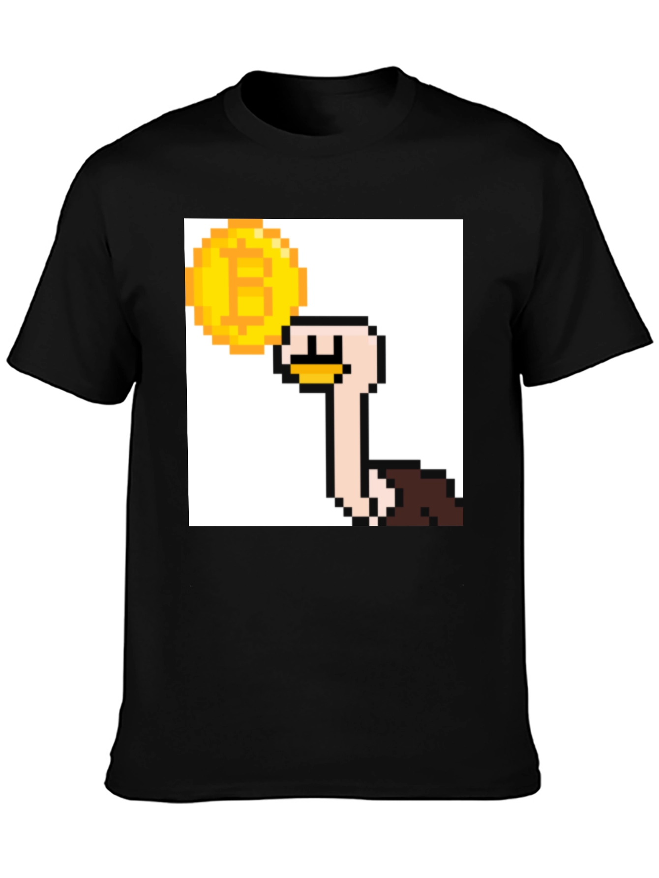 Bitcoin Ostrich Pixel Art Black T-Shirt