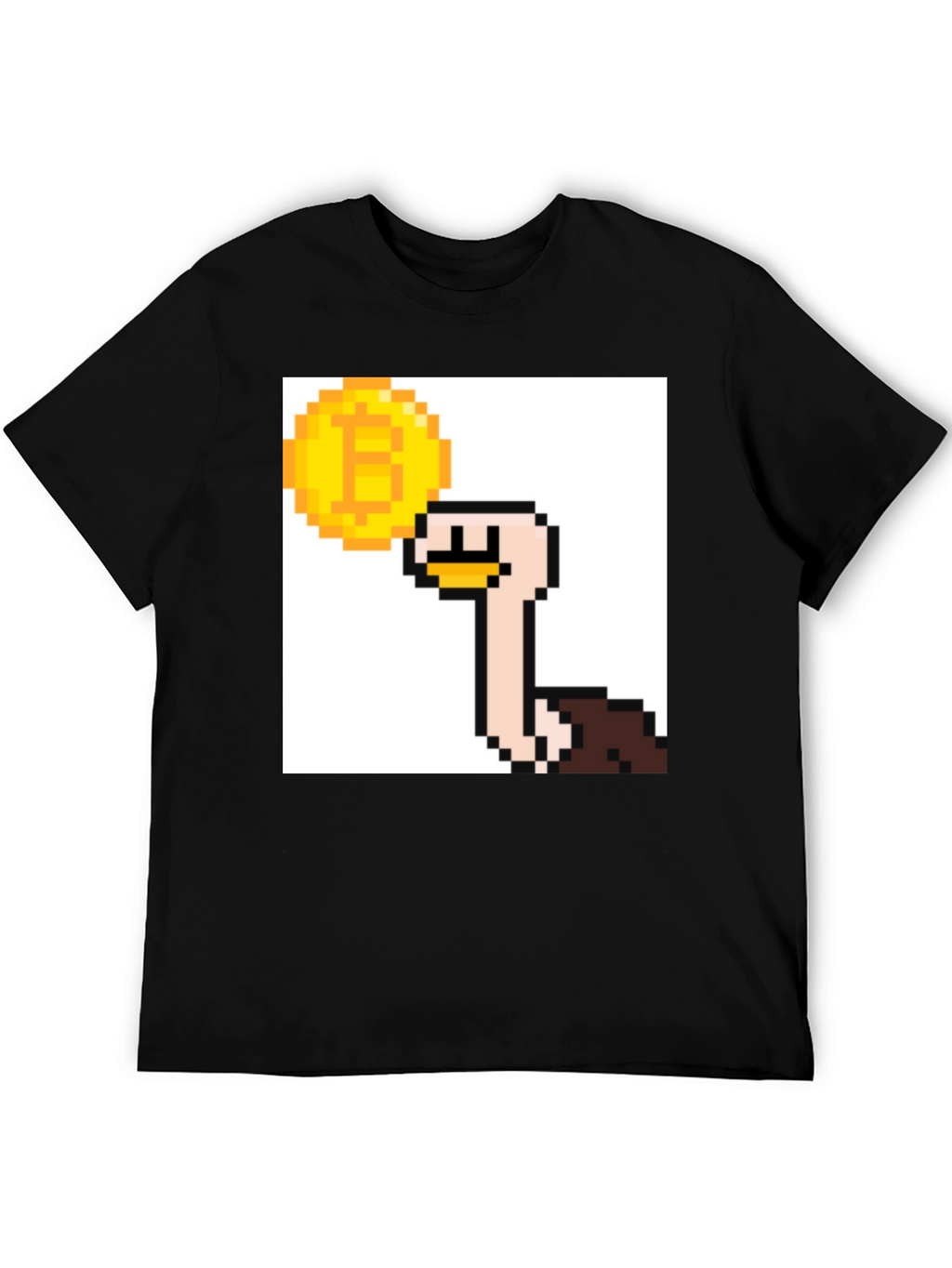 Bitcoin Ostrich Pixel Art Black T-Shirt