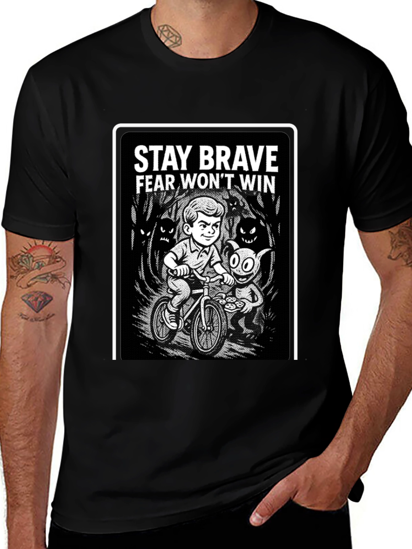 Stay Brave Graphic Black T-Shirt