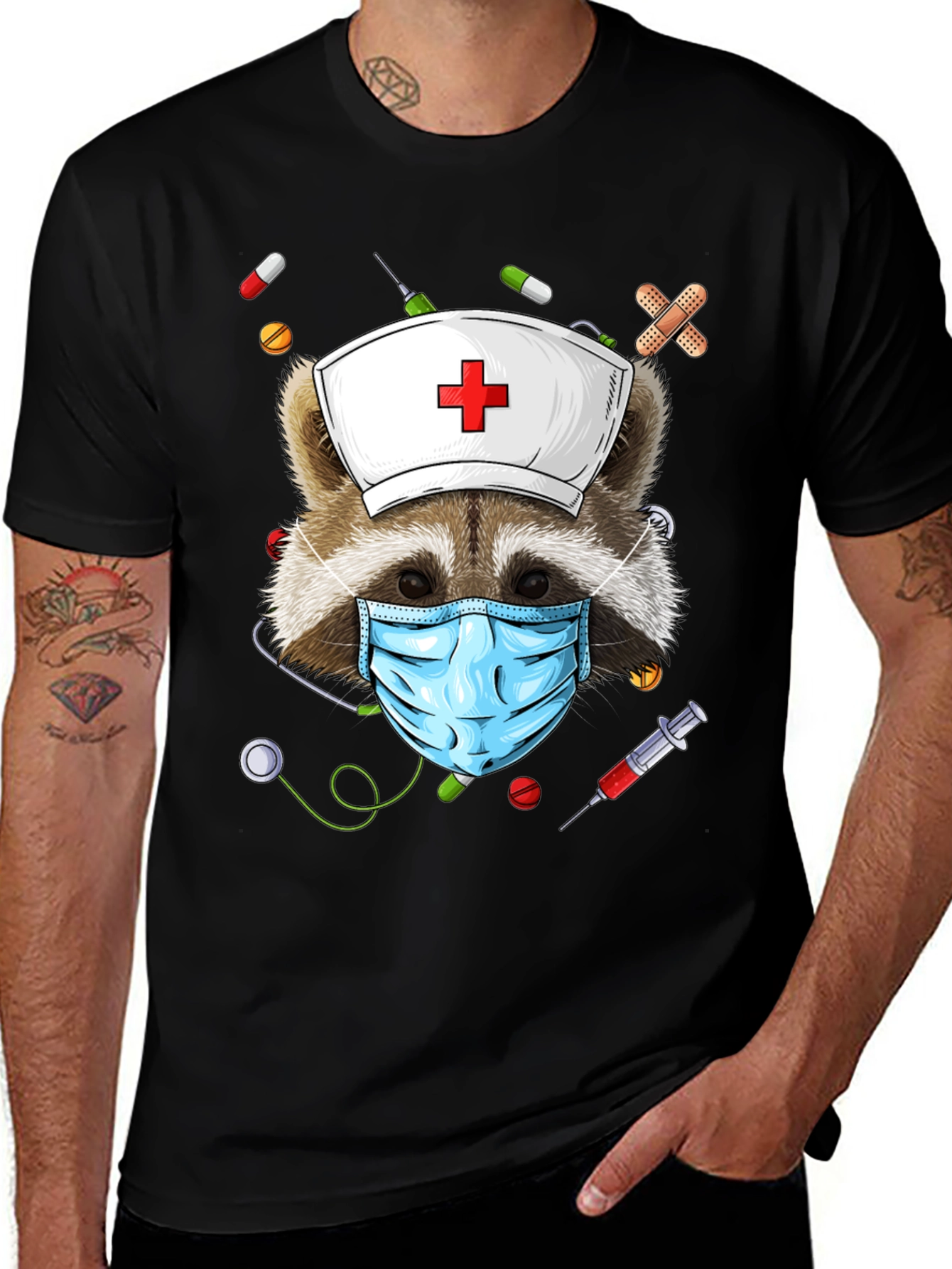 Nurse Raccoon Graphic T-Shirt