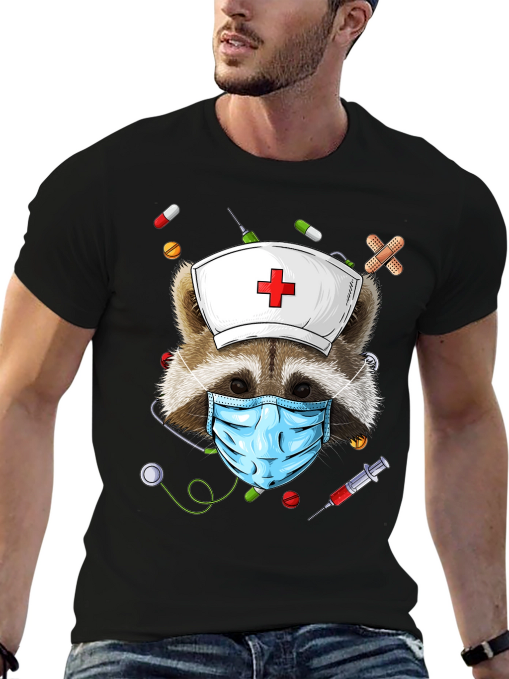Nurse Raccoon Graphic T-Shirt