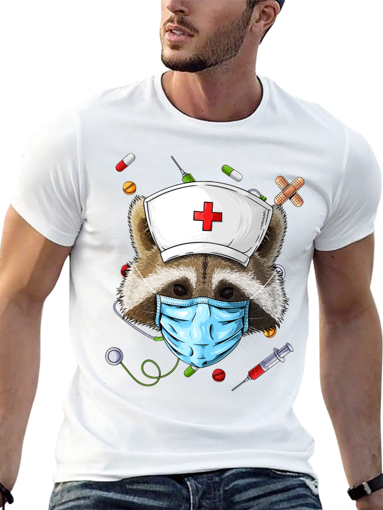 Nurse Raccoon Graphic T-Shirt