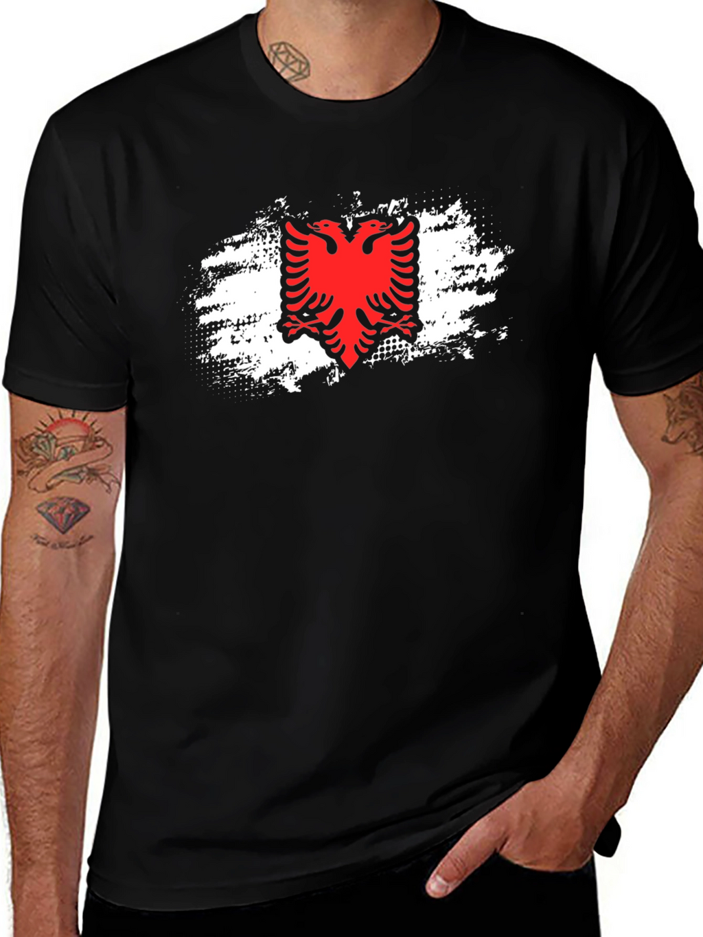 Albanian Flag Eagle Graphic Tee - Black