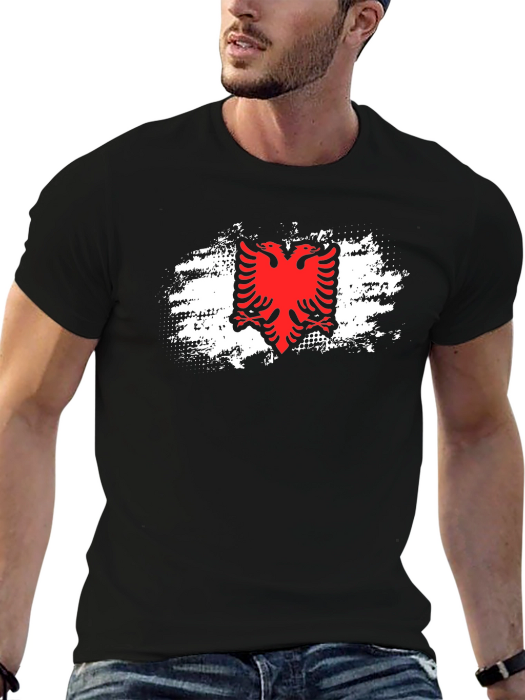 Albanian Flag Eagle Graphic Tee - Black