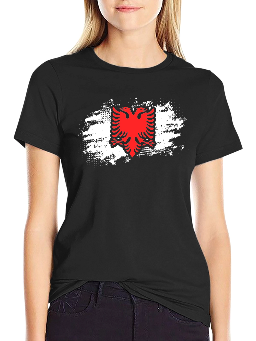 Albanian Flag Eagle Graphic Tee - Black