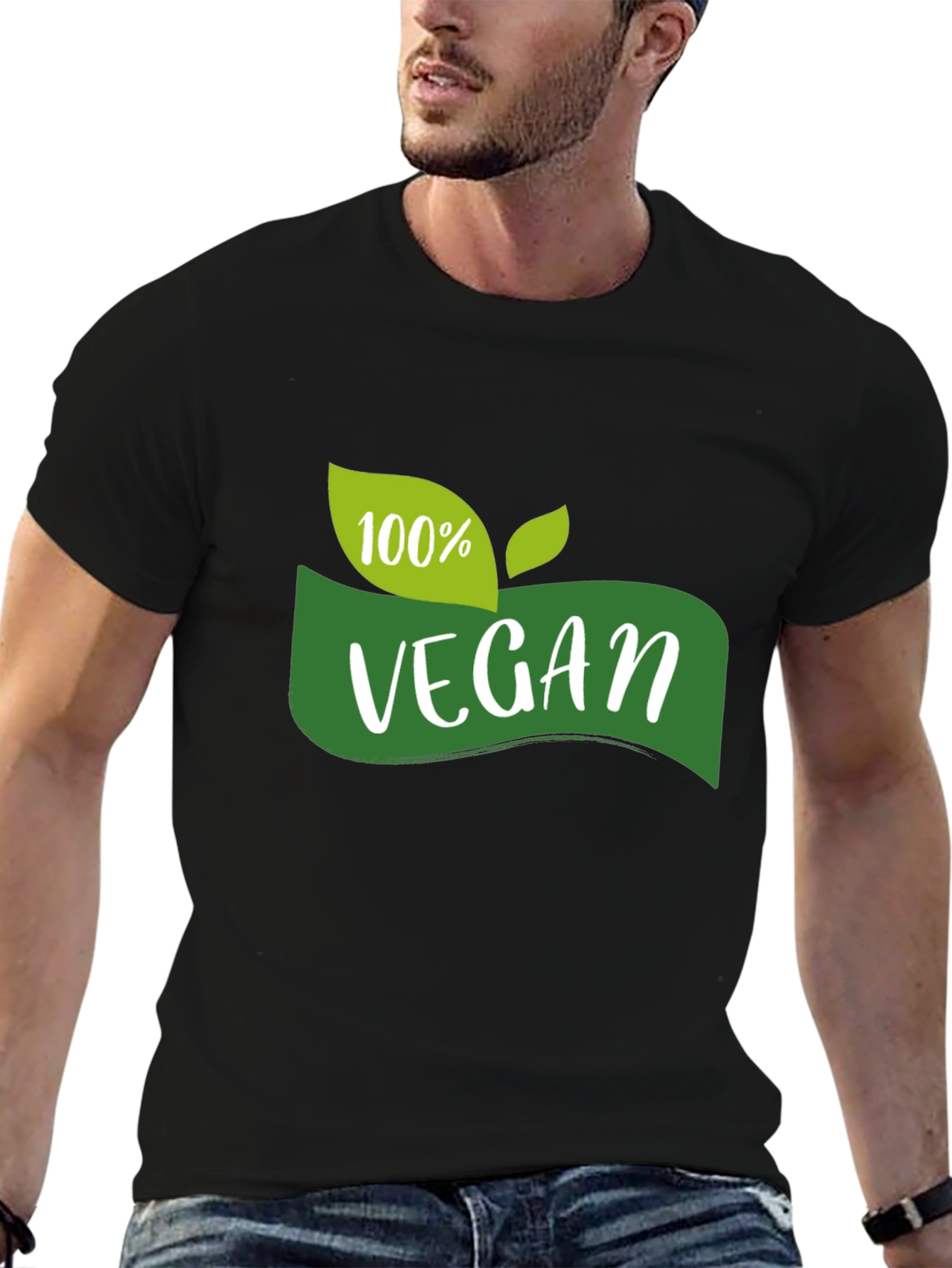 100% Vegan Graphic Tee - Black Cotton T-Shirt