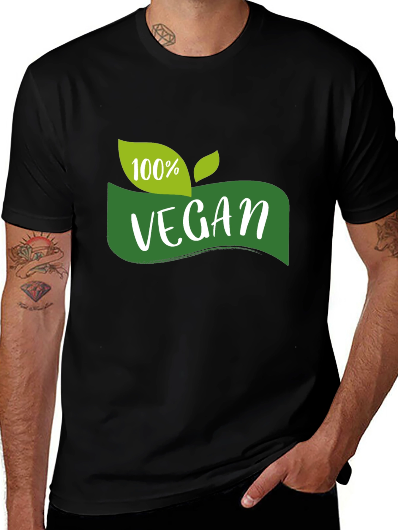 100% Vegan Graphic Tee - Black Cotton T-Shirt