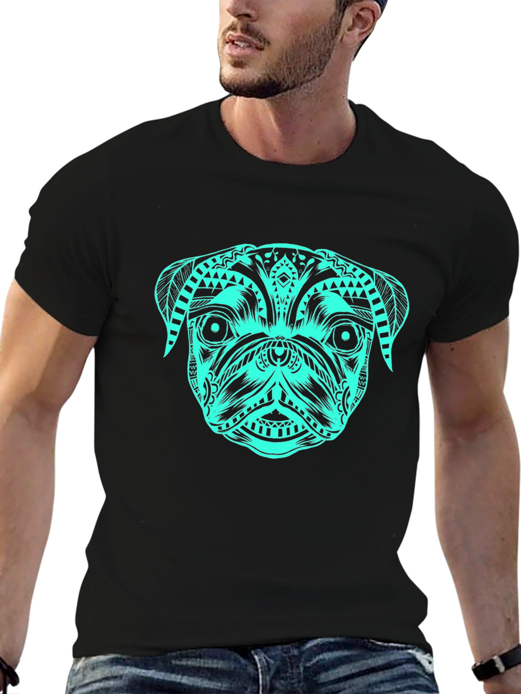 Tribal Pug Graphic Tee - Black