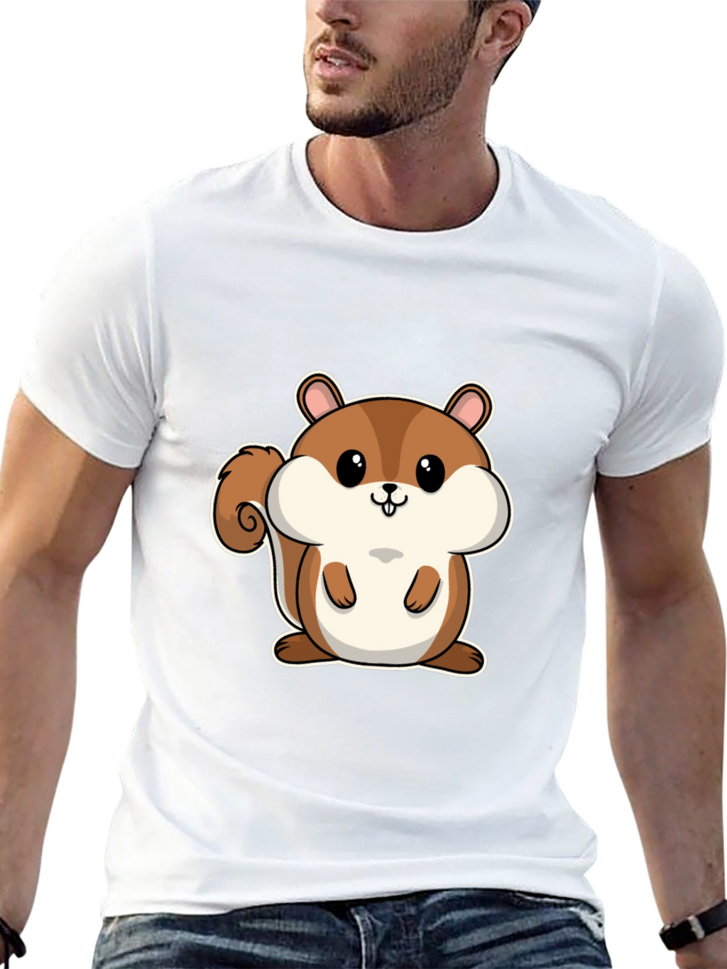 Cute Squirrel Graphic Tee - Black Cotton T-Shirt