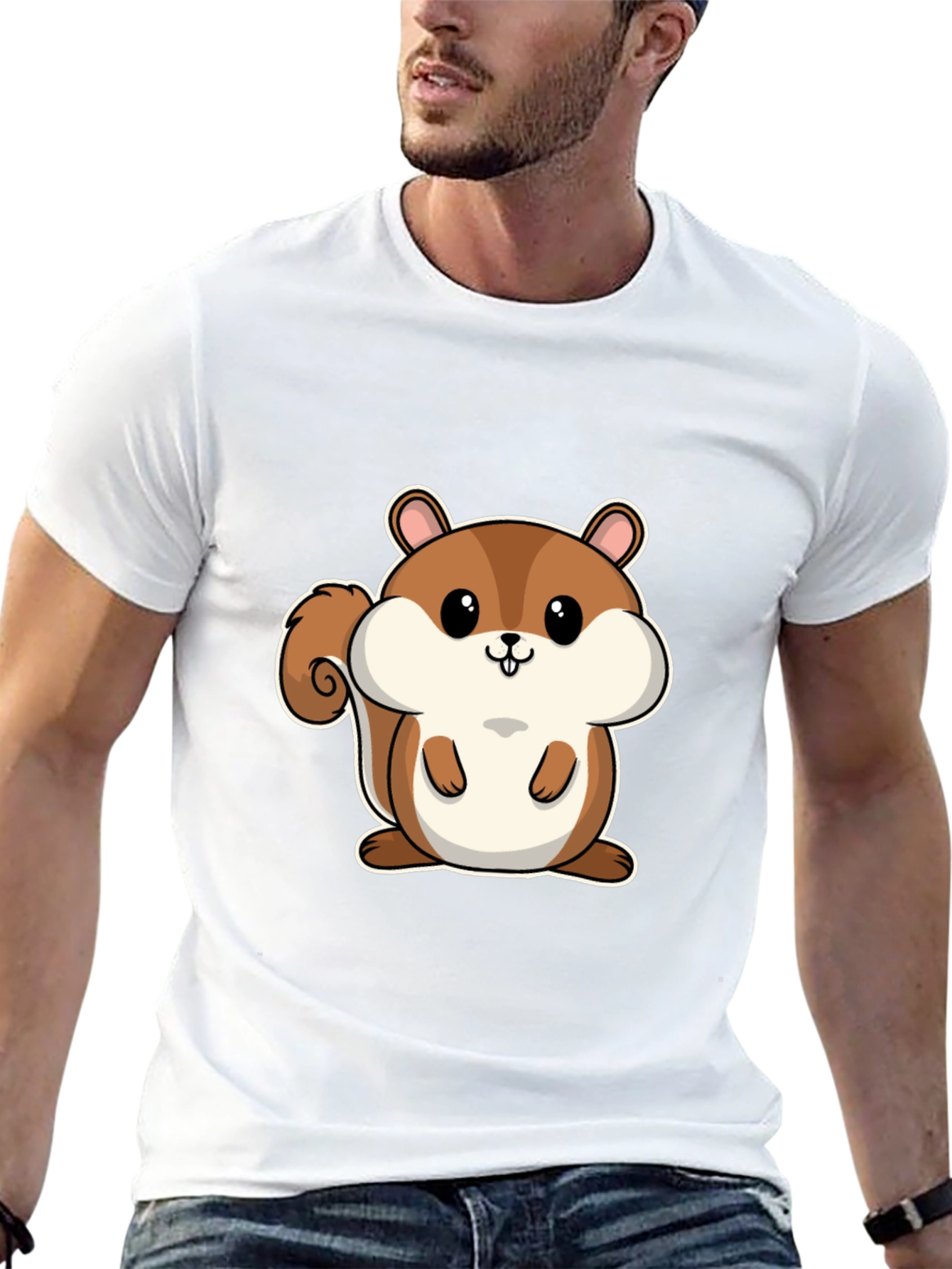 Cute Squirrel Graphic Tee - Black Cotton T-Shirt
