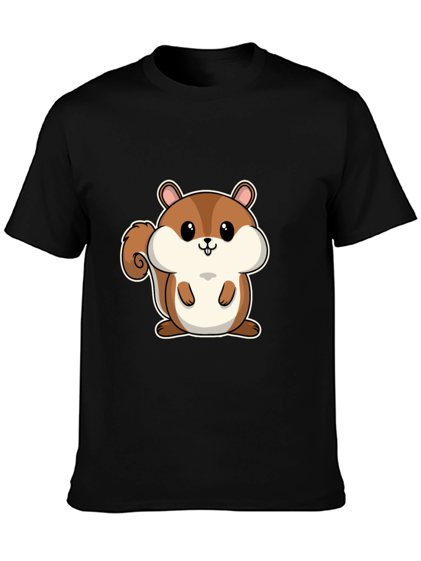 Cute Squirrel Graphic Tee - Black Cotton T-Shirt