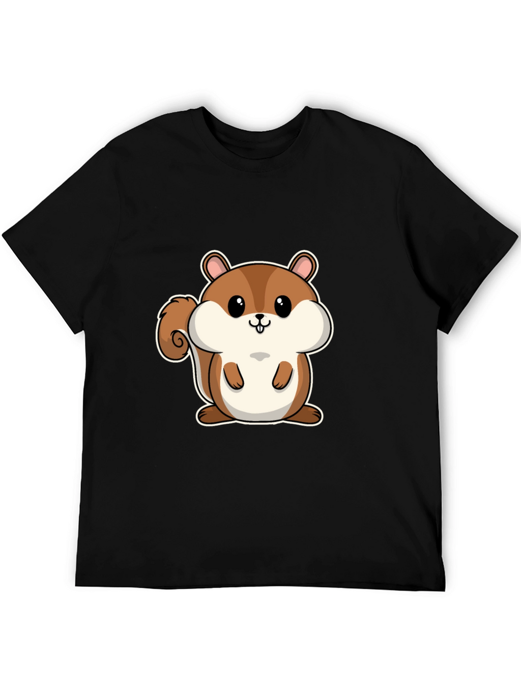 Cute Squirrel Graphic Tee - Black Cotton T-Shirt