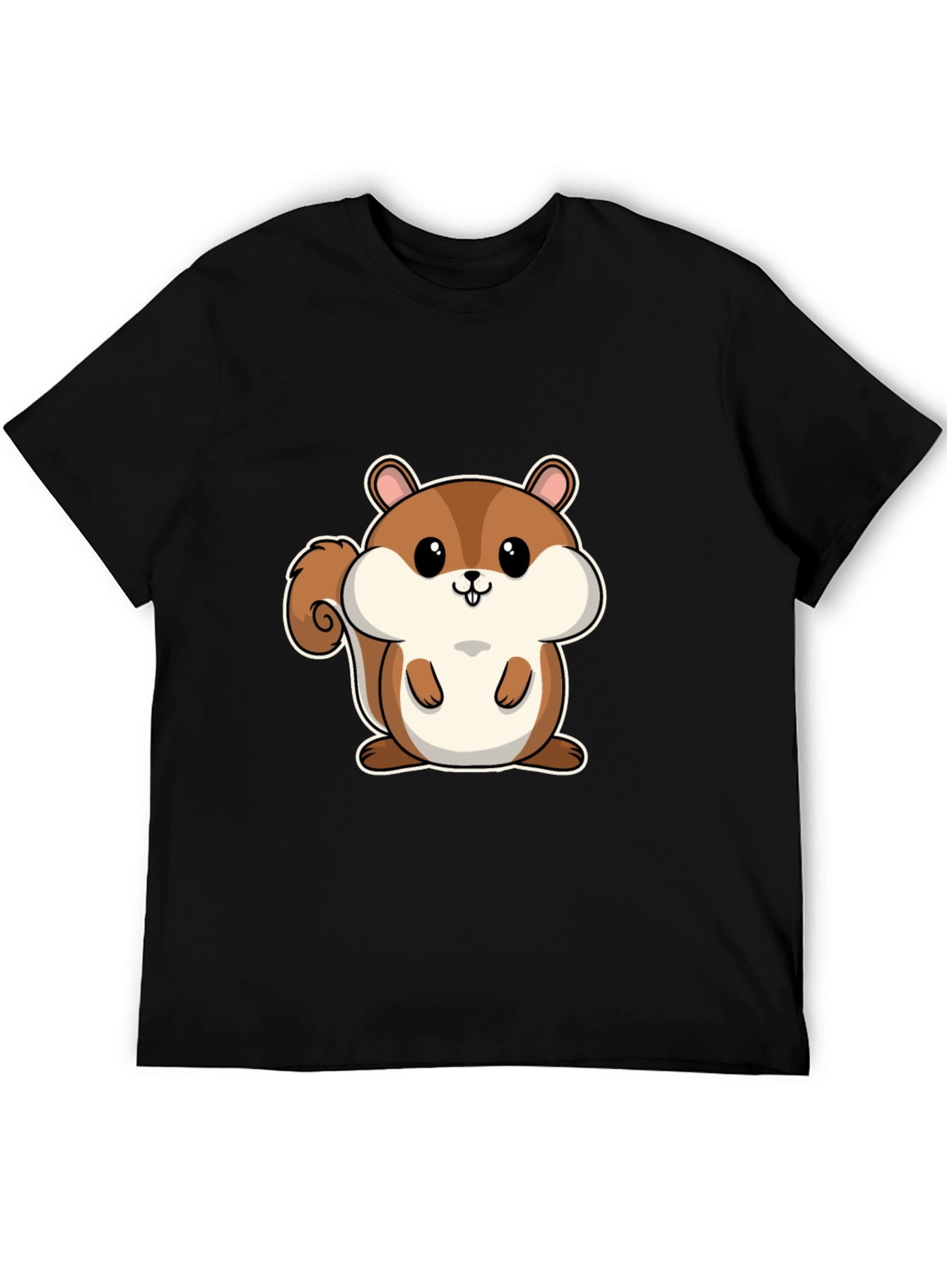 Cute Squirrel Graphic Tee - Black Cotton T-Shirt