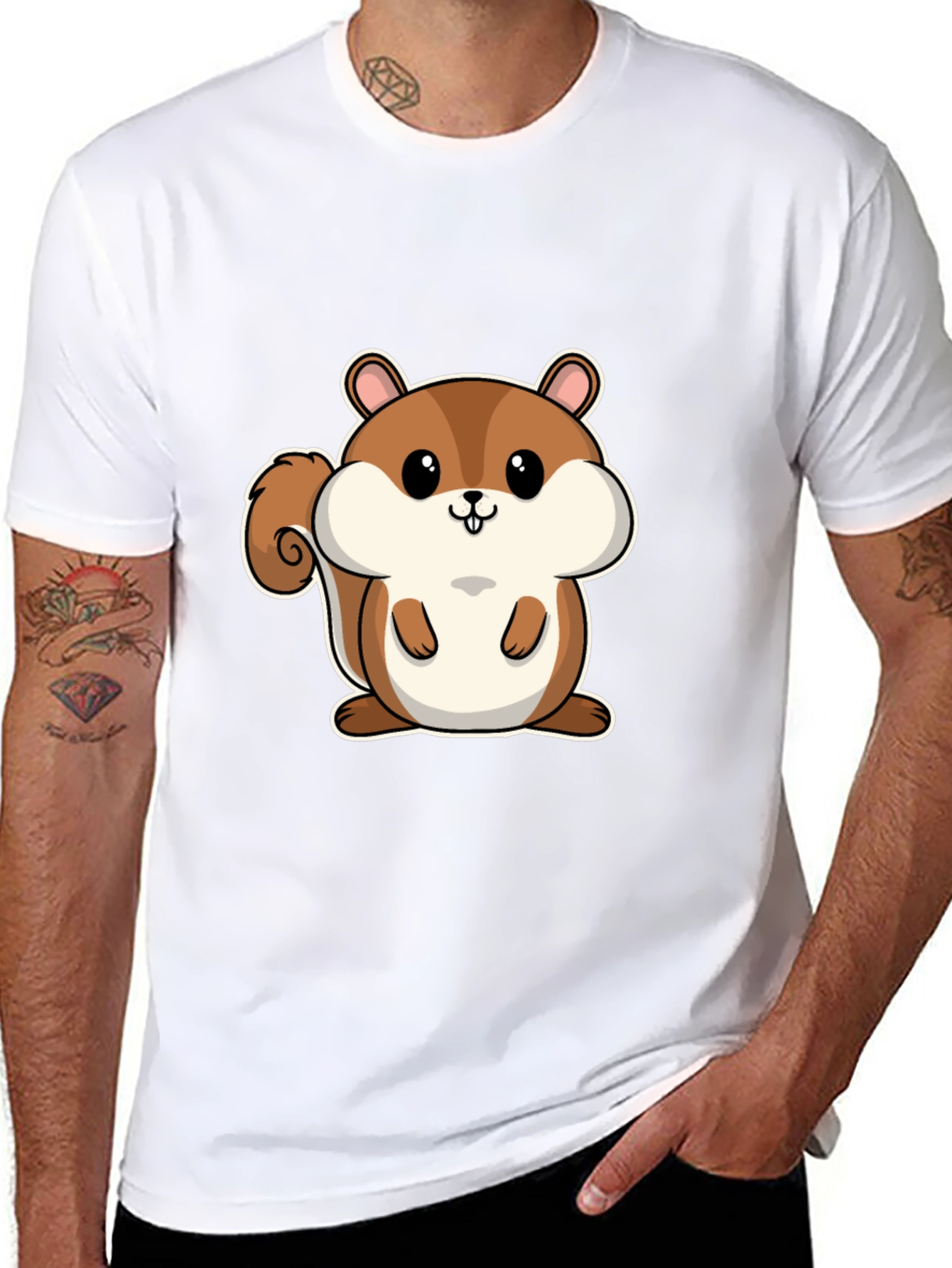 Cute Squirrel Graphic Tee - Black Cotton T-Shirt