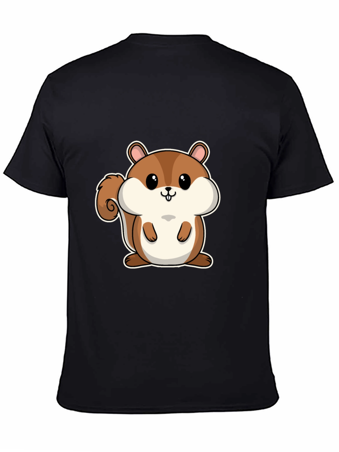 Cute Squirrel Graphic Tee - Black Cotton T-Shirt