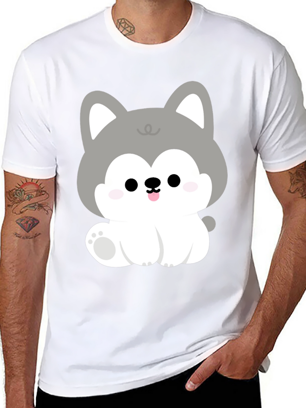 Cute Cartoon Puppy Graphic Black T-Shirt