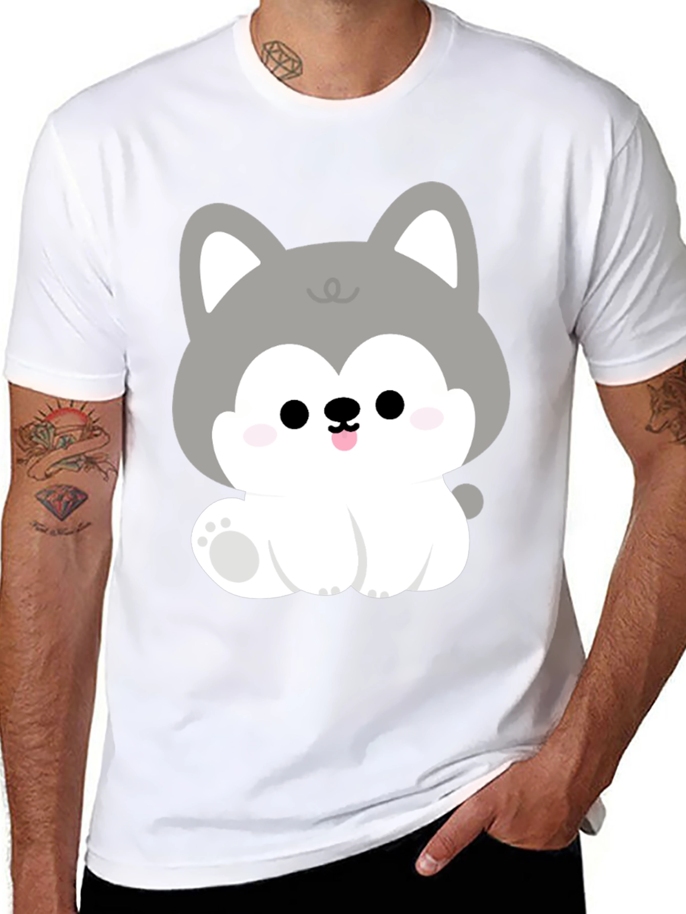 Cute Cartoon Puppy Graphic Black T-Shirt