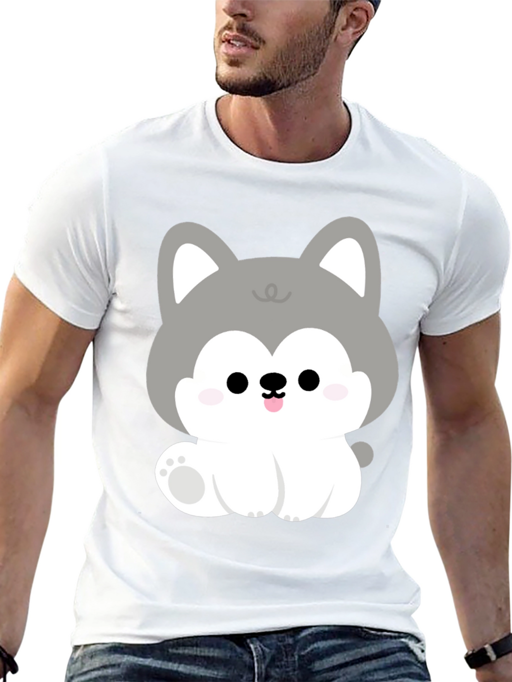 Cute Cartoon Puppy Graphic Black T-Shirt