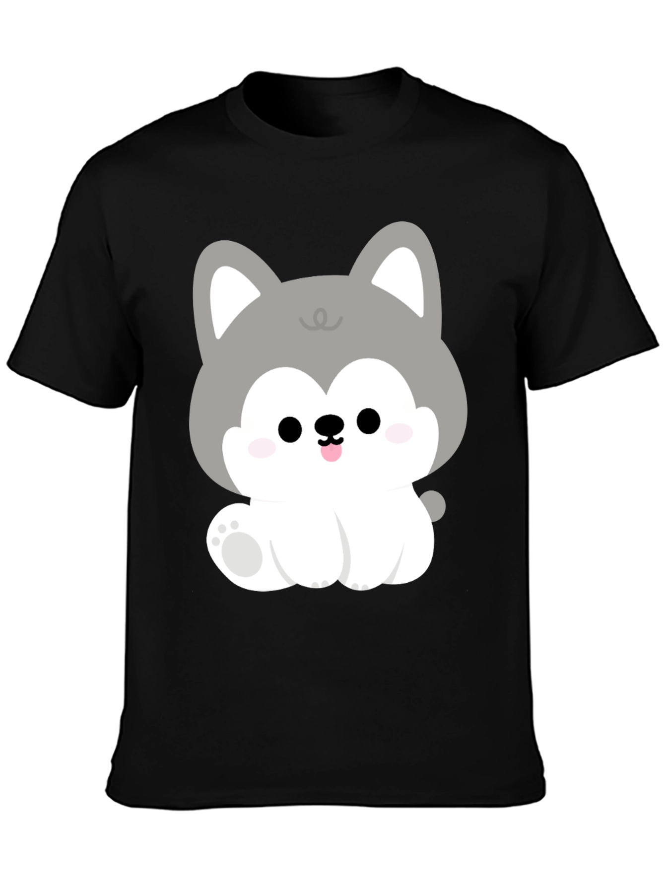 Cute Cartoon Puppy Graphic Black T-Shirt
