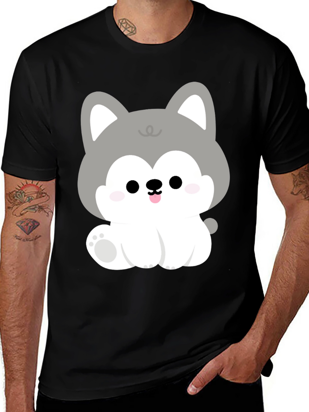 Cute Cartoon Puppy Graphic Black T-Shirt