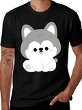 Cute Cartoon Puppy Graphic Black T-Shirt