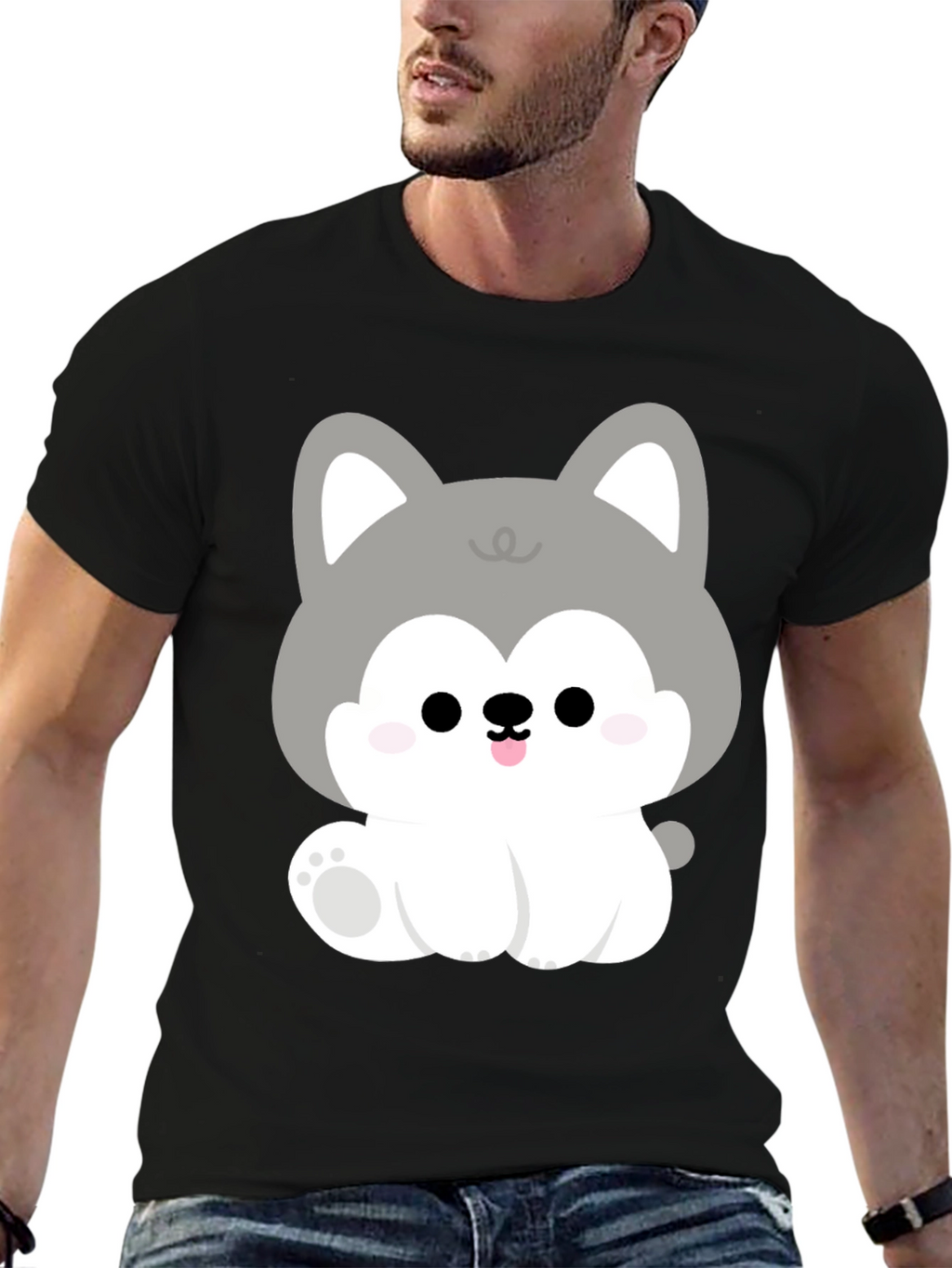 Cute Cartoon Puppy Graphic Black T-Shirt