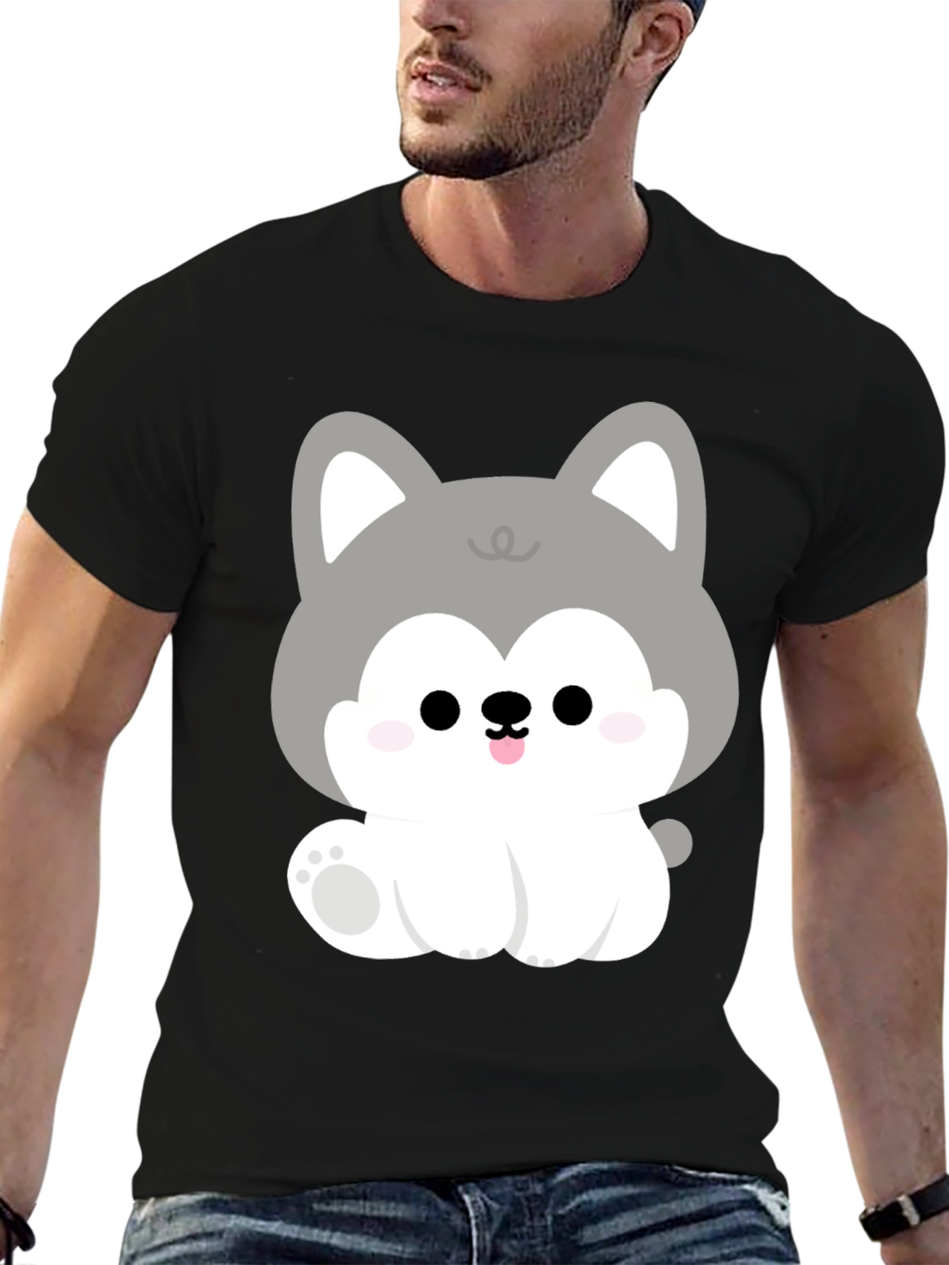 Cute Cartoon Puppy Graphic Black T-Shirt
