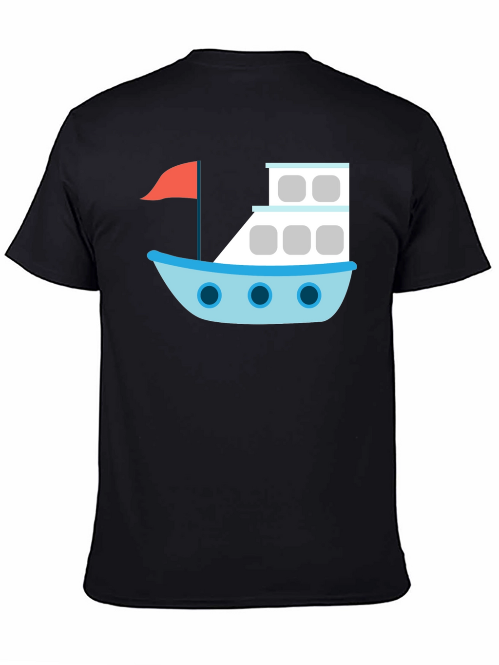 Black T-Shirt with Cartoon Boat Design