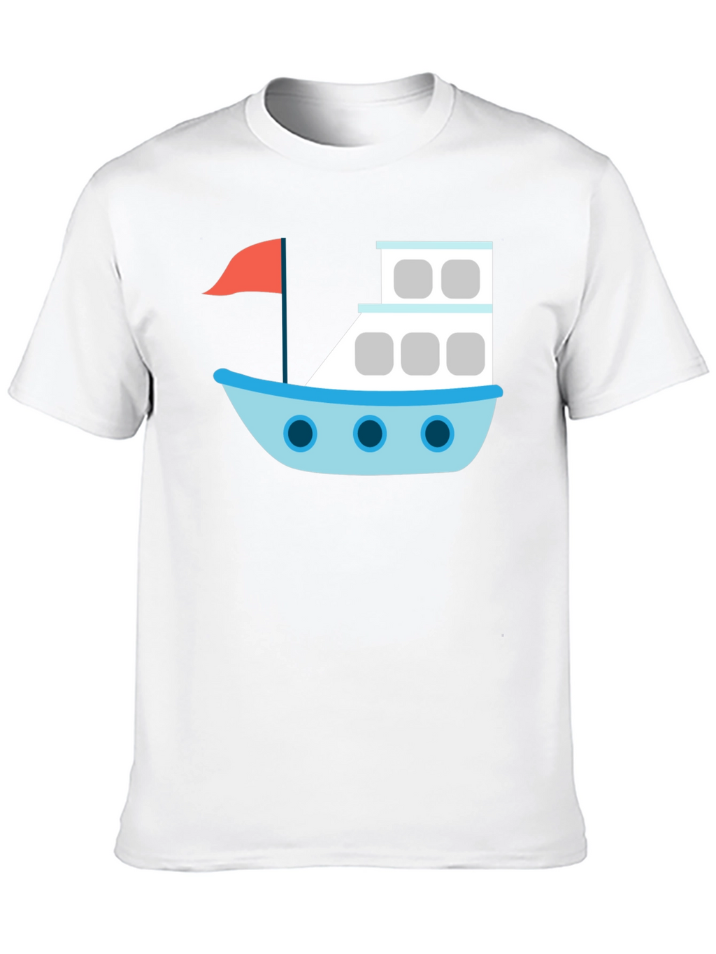 Black T-Shirt with Cartoon Boat Design