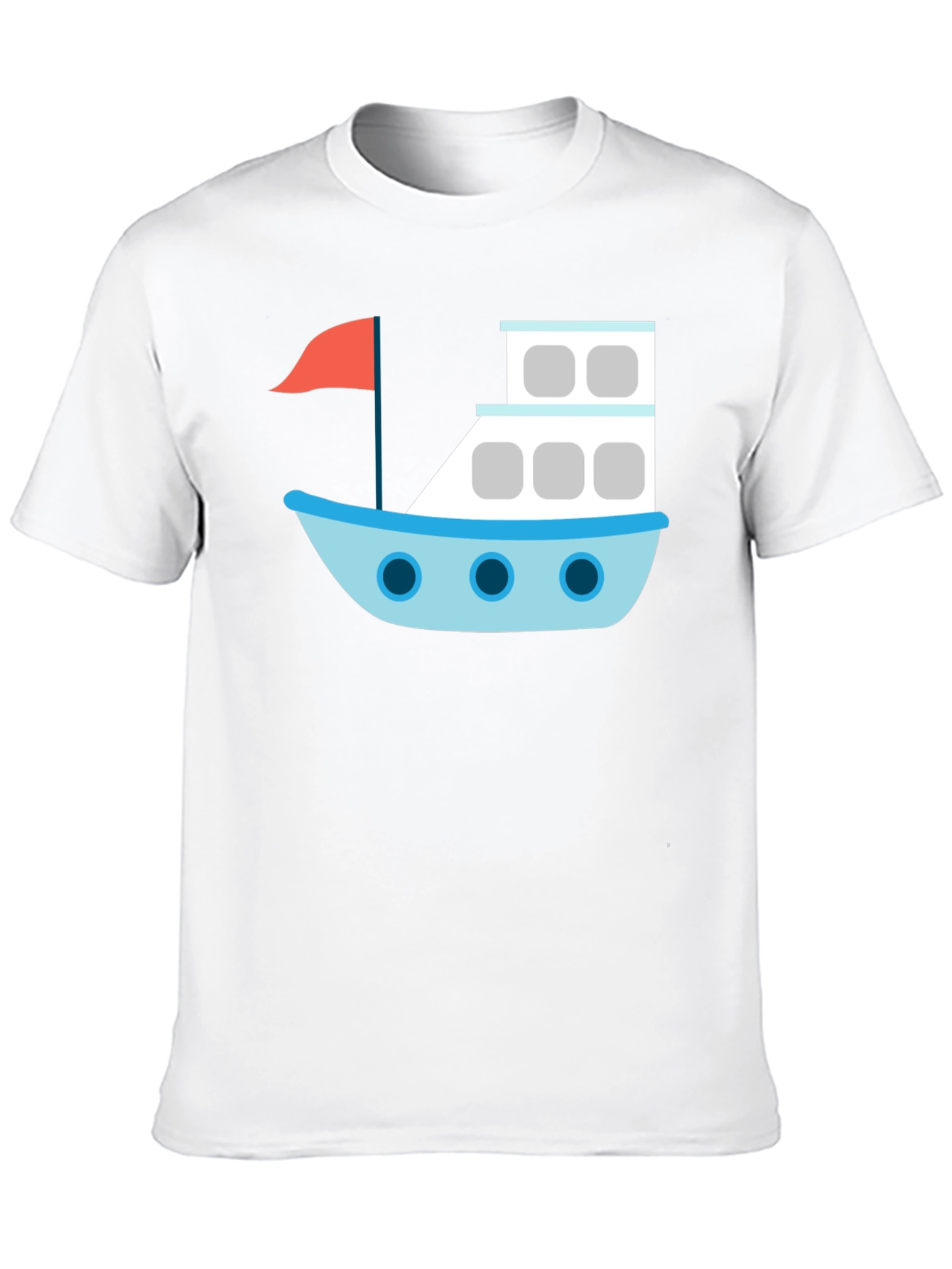 Black T-Shirt with Cartoon Boat Design