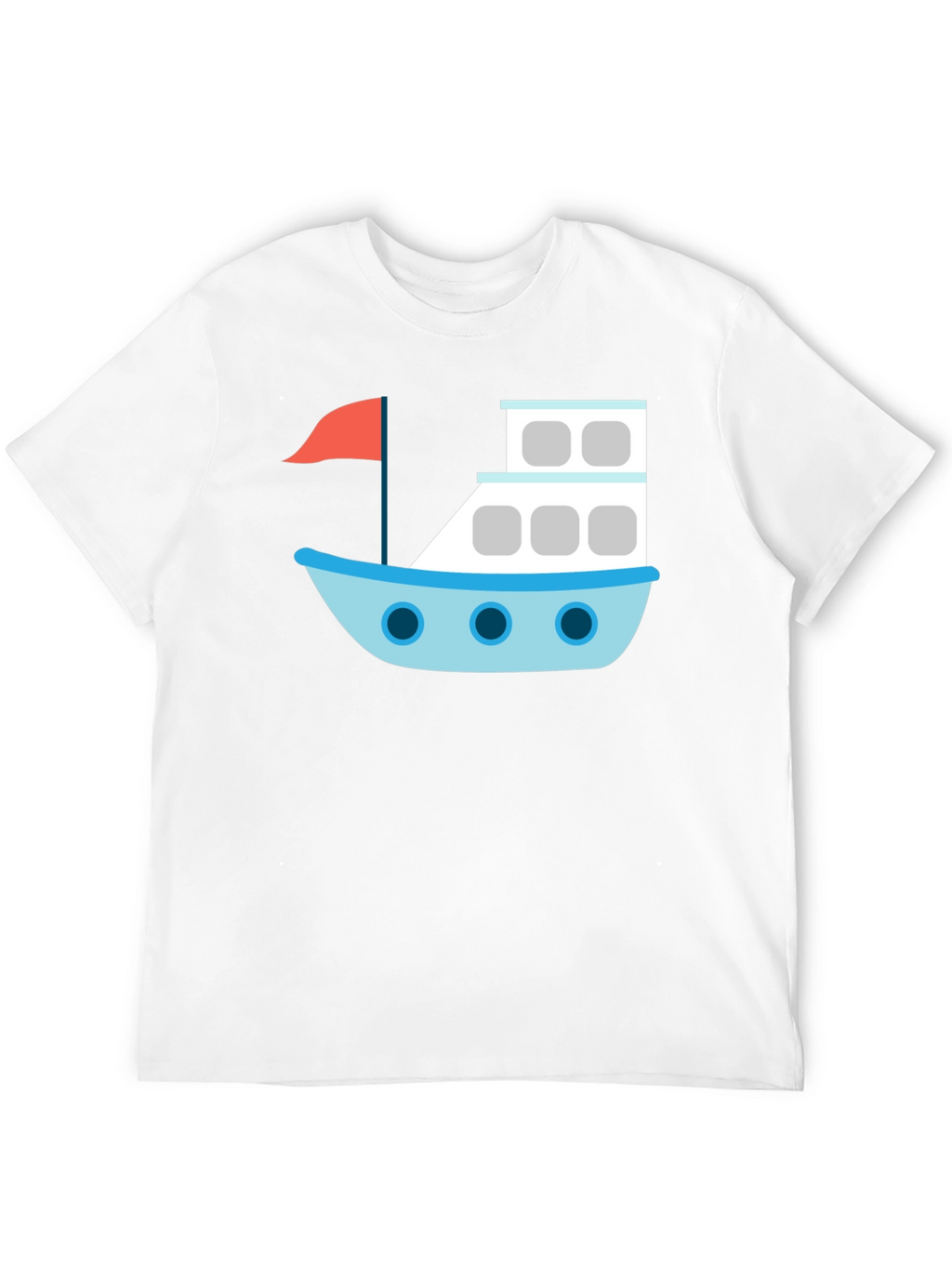 Black T-Shirt with Cartoon Boat Design