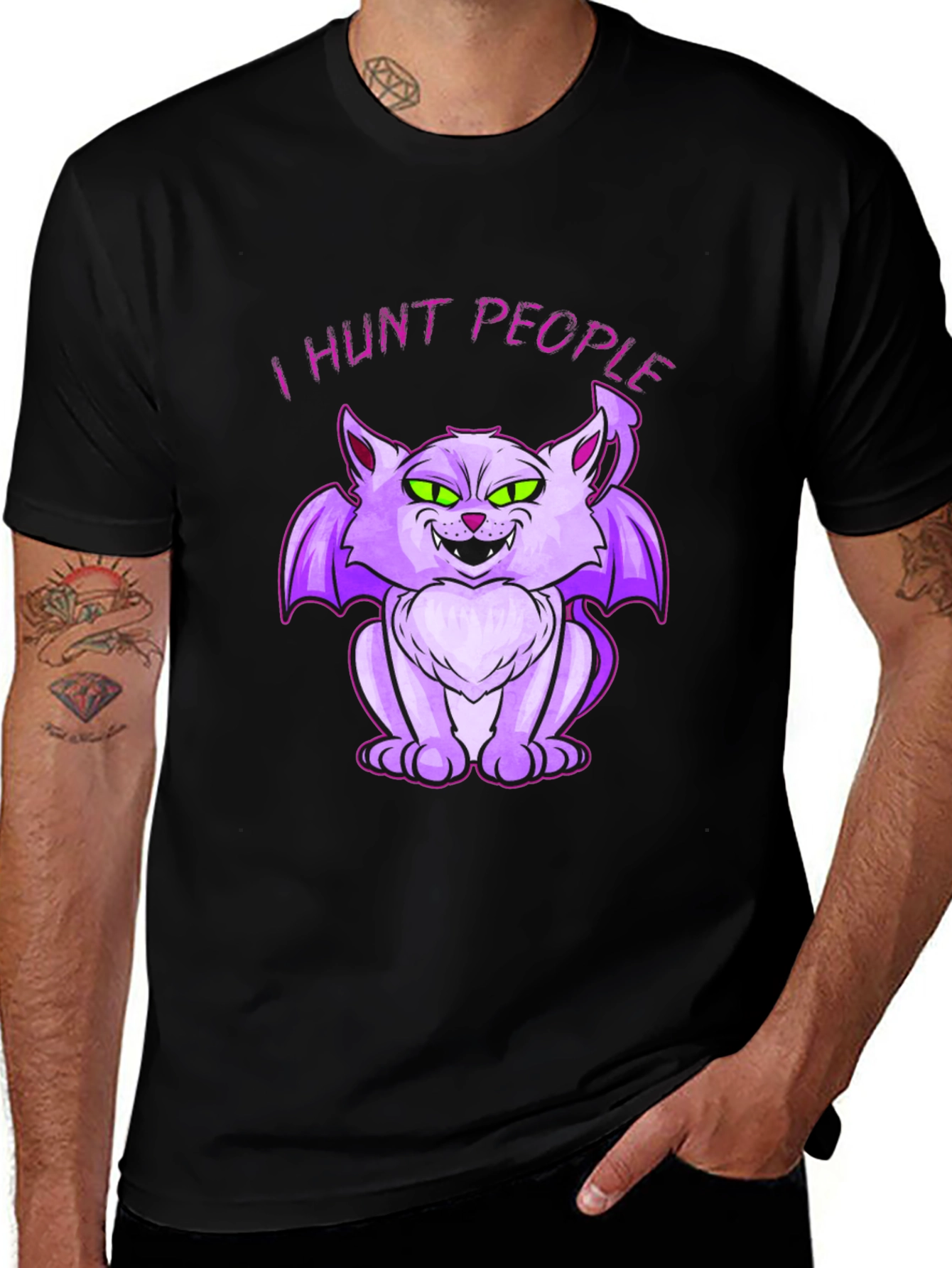 I Hunt People Bat Cat Graphic Tee - Unique Halloween T-Shirt