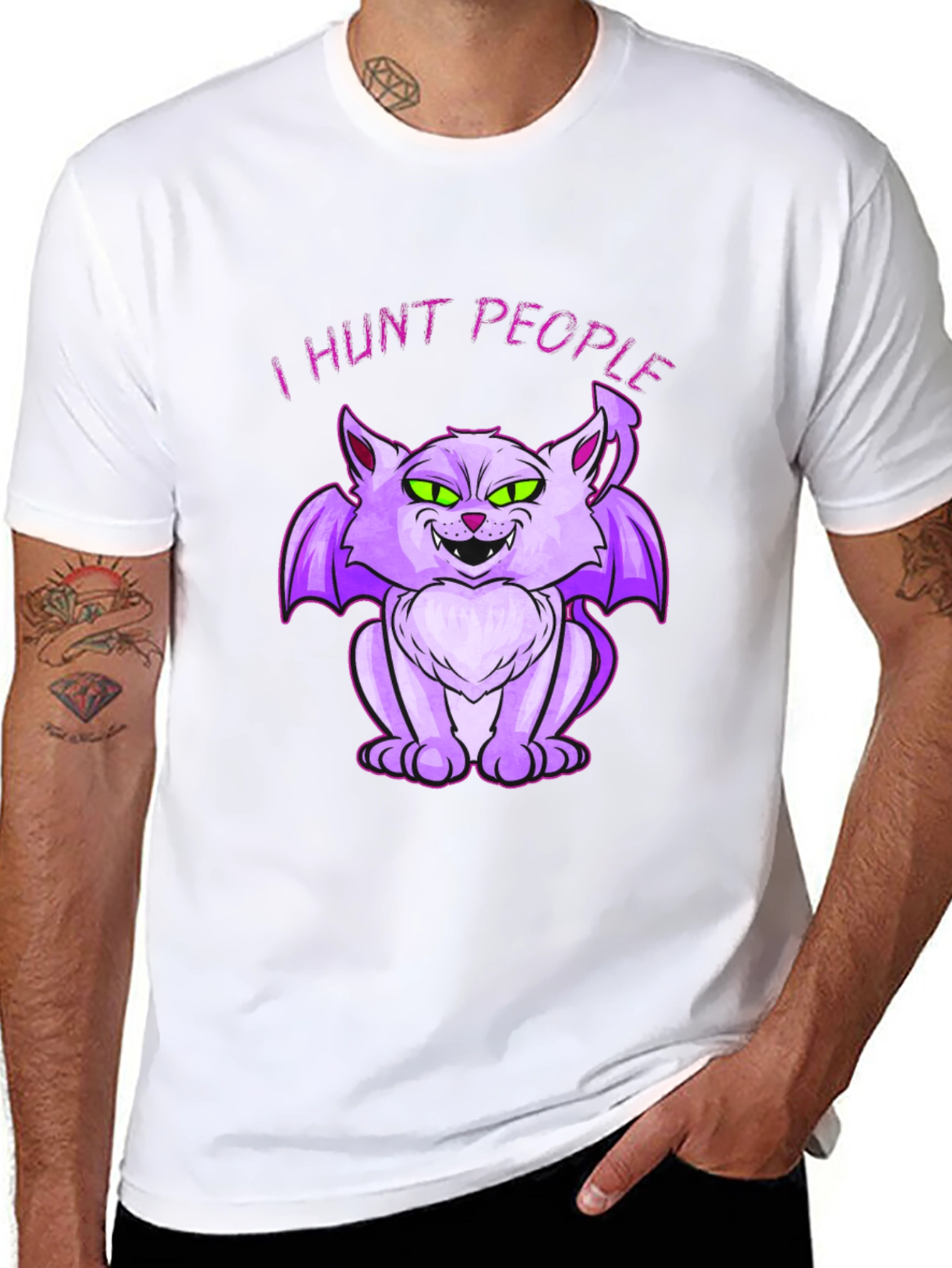 I Hunt People Bat Cat Graphic Tee - Unique Halloween T-Shirt