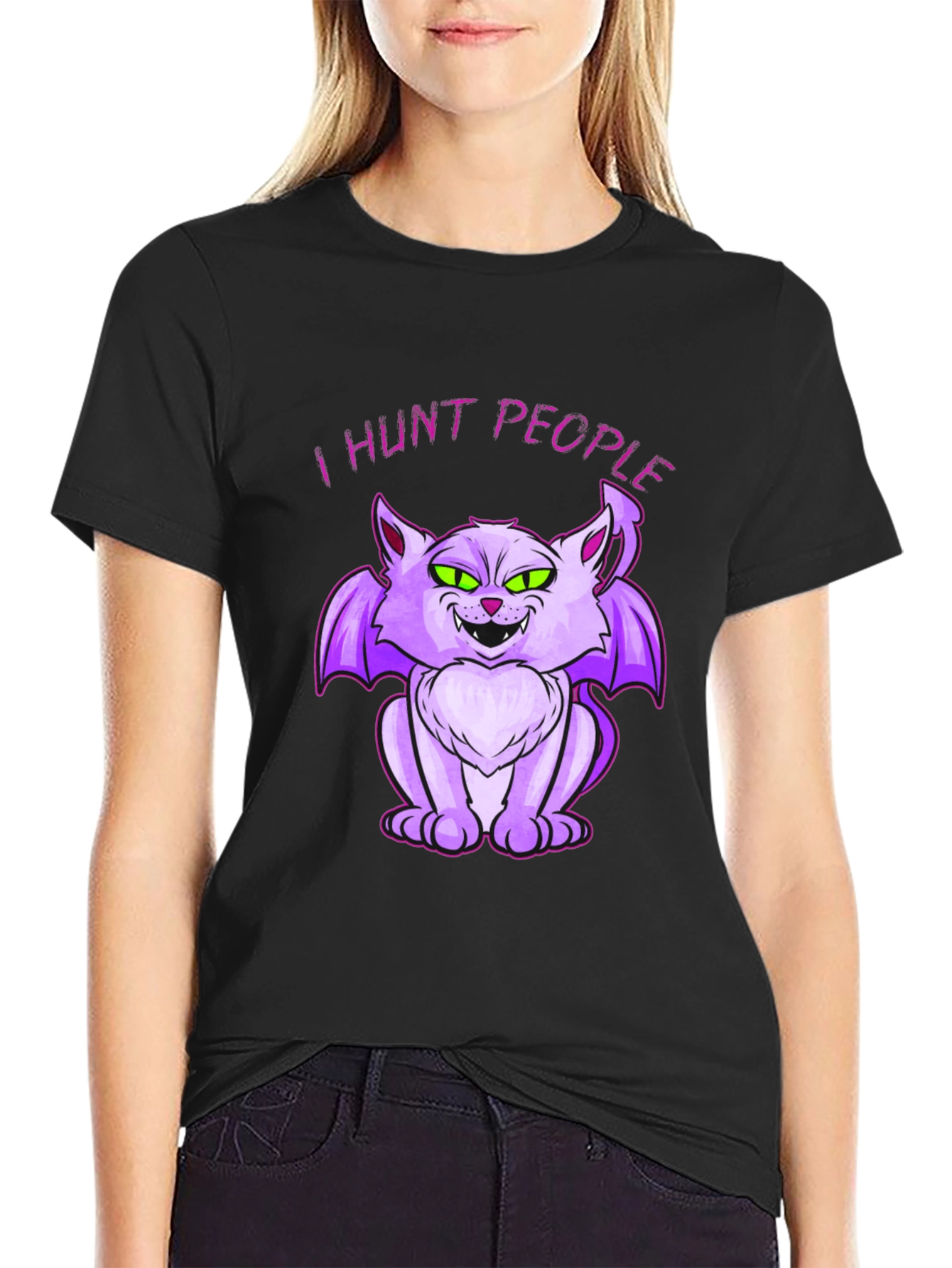 I Hunt People Bat Cat Graphic Tee - Unique Halloween T-Shirt