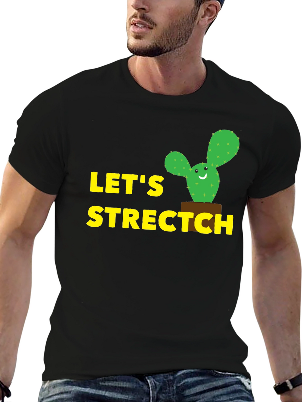 Lets Stretch Cactus T-Shirt - Black Cotton Tee