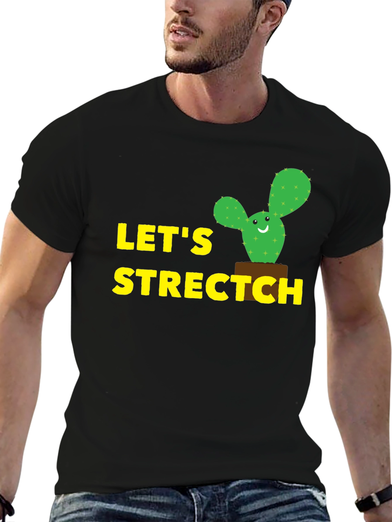 Lets Stretch Cactus T-Shirt - Black Cotton Tee