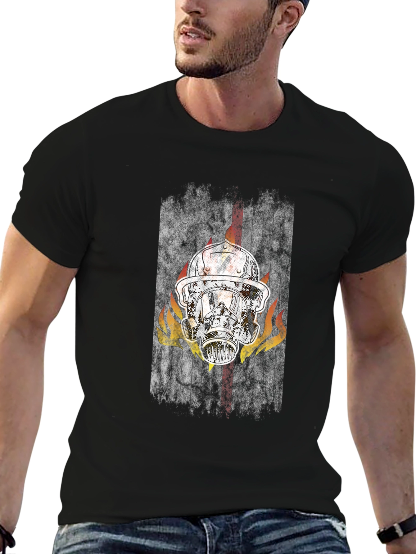 Firefighter Helmet Graphic Tee - Black