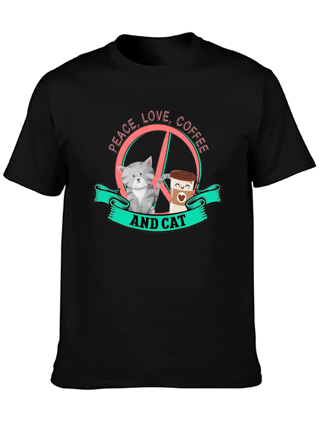 Peace Love Coffee and Cat Graphic Tee