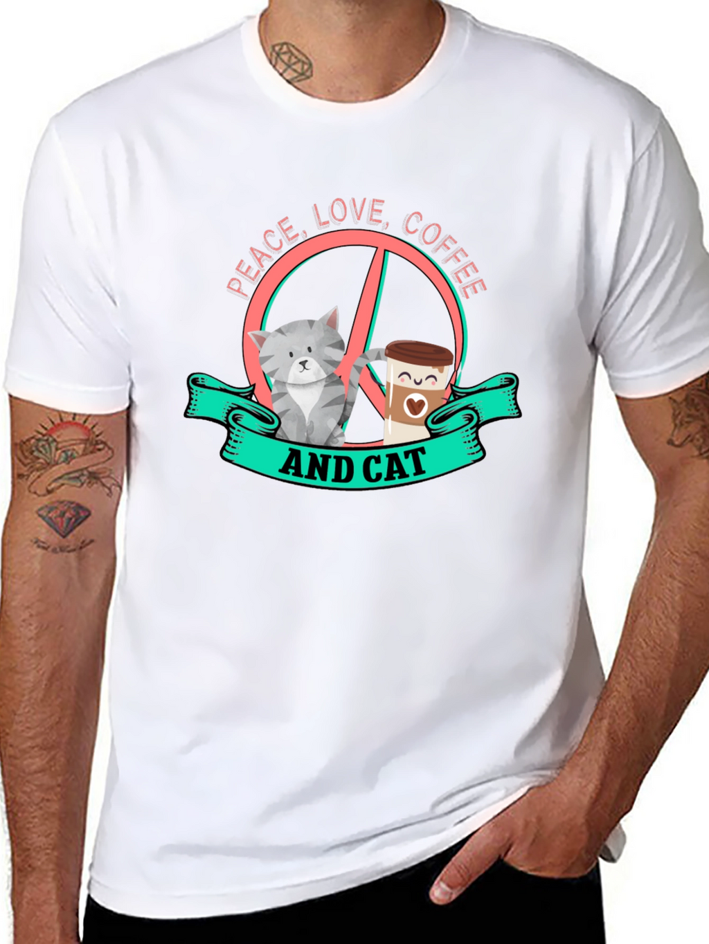 Peace Love Coffee and Cat Graphic Tee